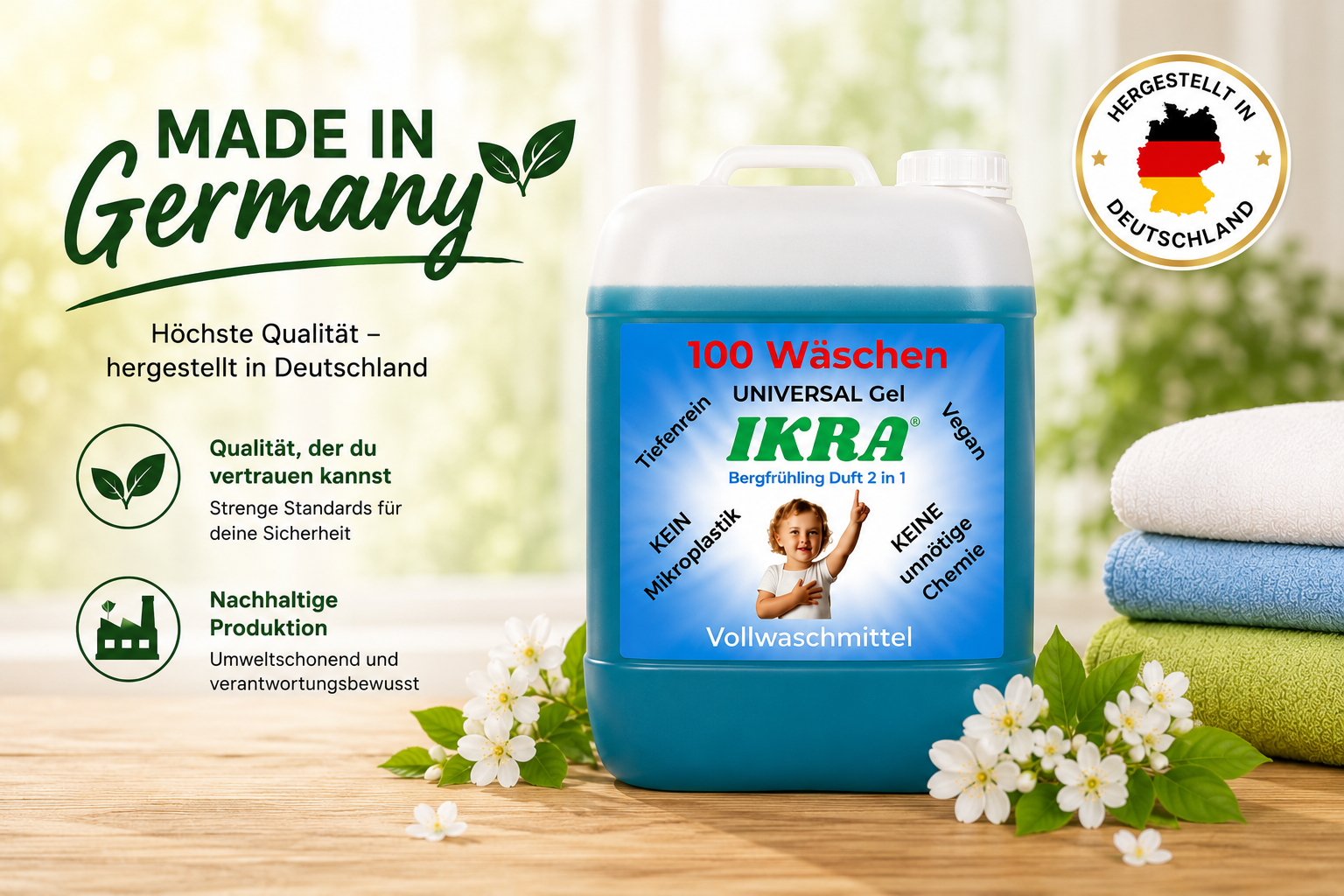 IKRA Flüssigkeitswaschmittel – 1× 5 L (100 Wäschen) Grundpreis 3,19 € L
