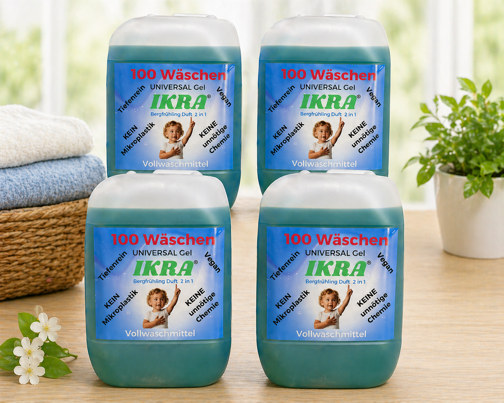 IKRA Flüssigkeitswaschmittel – 4× 5L XL Sparpaket (nur 14,99 € pro Stück ) Grundpreis 2,99 € L