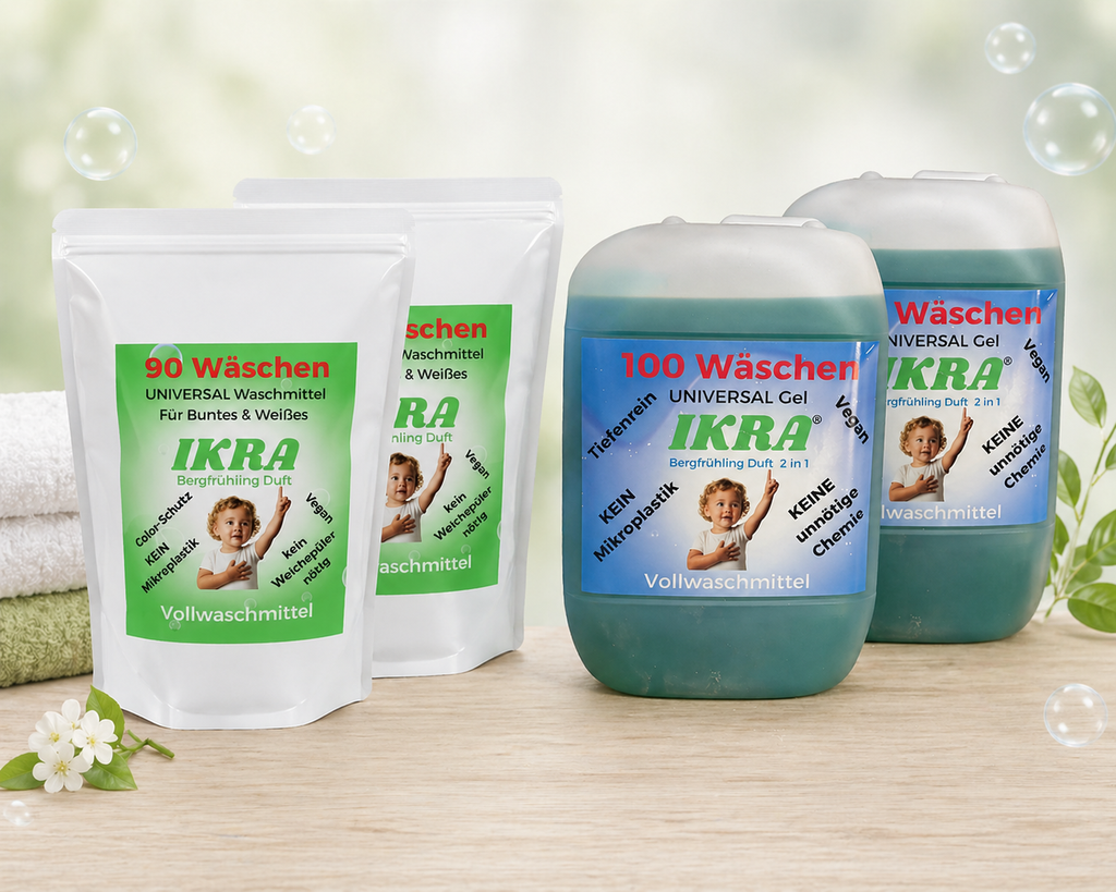 IKRA Kombipaket – 2× Pulver + 2× Flüssigkeitswaschmittel Grundpreis 3,08€ KG / 3,04€ L