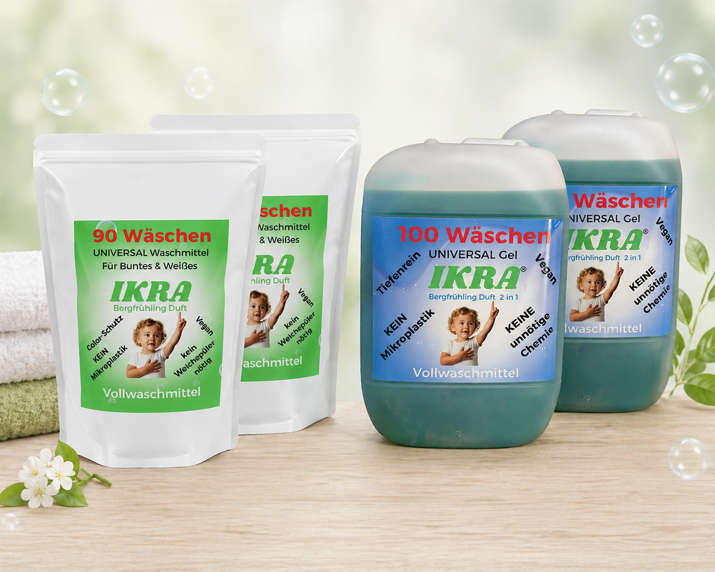 IKRA Kombipaket – 2× Pulver + 2× Flüssigkeitswaschmittel Grundpreis 3,08€ KG / 3,04€ L